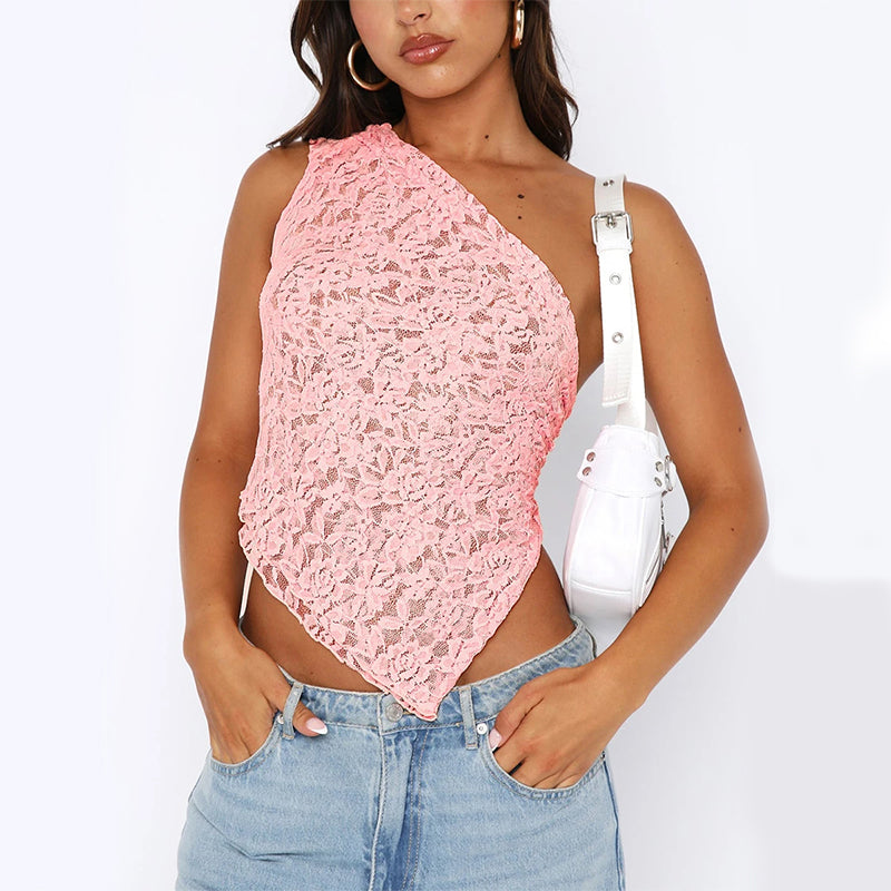 Ins Lace Backless Top Summer Solid Color Waistles