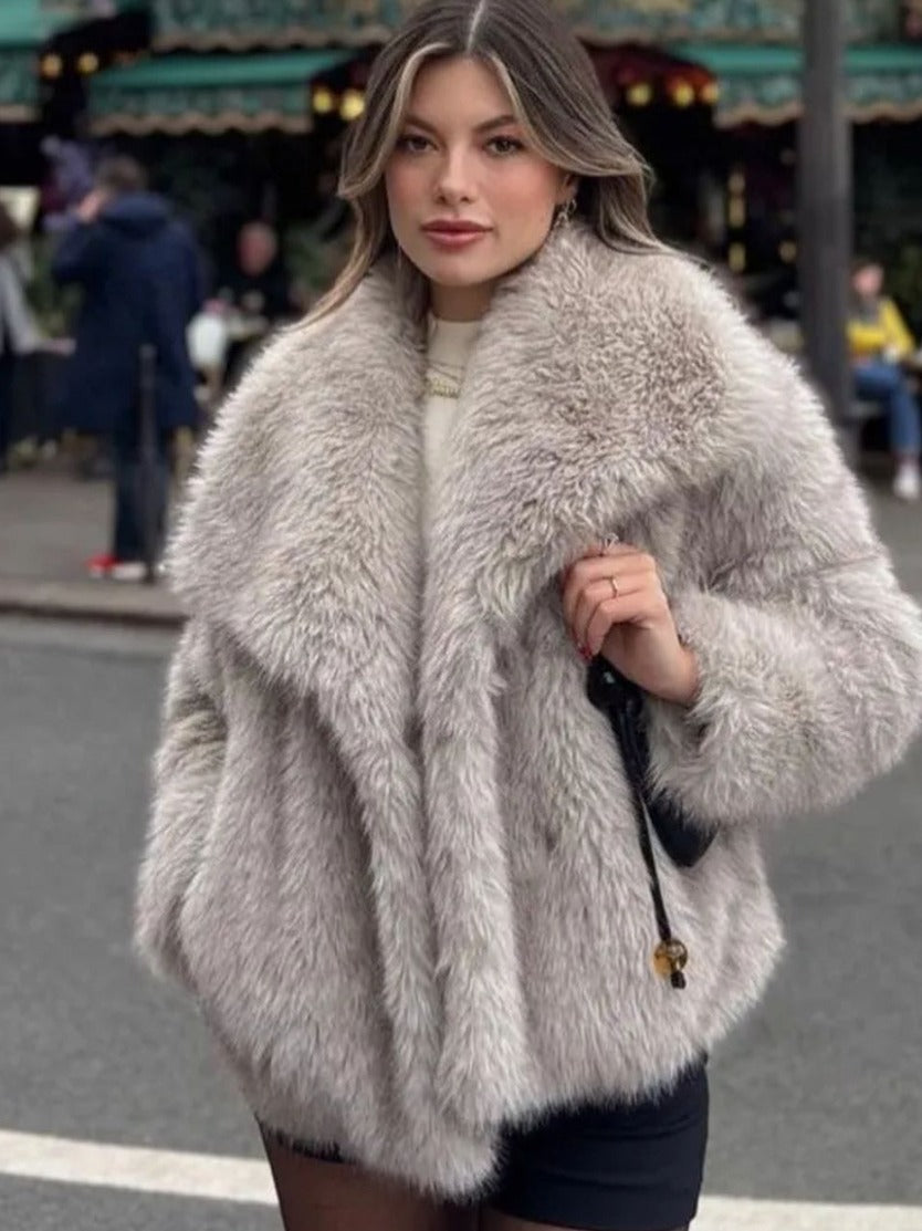 Winter Plush Coat Fashion Warm Thicken Fluffy Lapel
