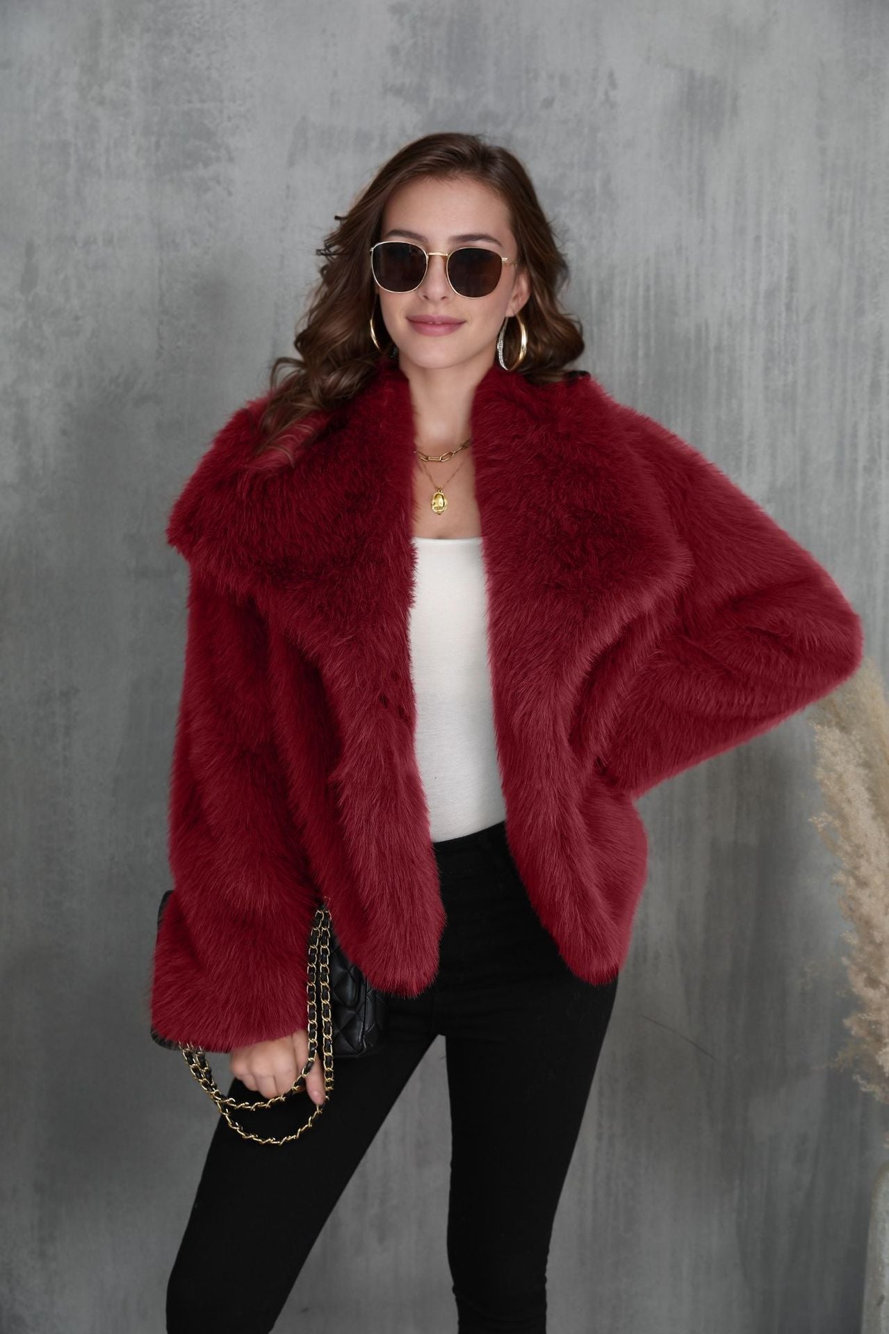 Winter Plush Coat Fashion Warm Thicken Fluffy Lapel