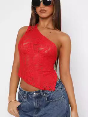 Ins Lace Backless Top Summer Solid Color Waistles