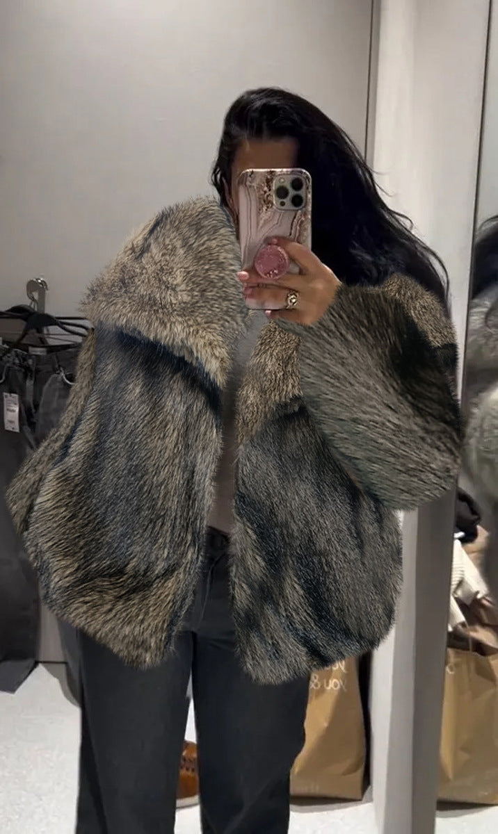 Winter Plush Coat Fashion Warm Thicken Fluffy Lapel