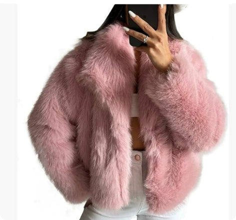 Winter Plush Coat Fashion Warm Thicken Fluffy Lapel