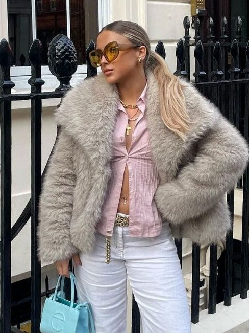 Winter Plush Coat Fashion Warm Thicken Fluffy Lapel
