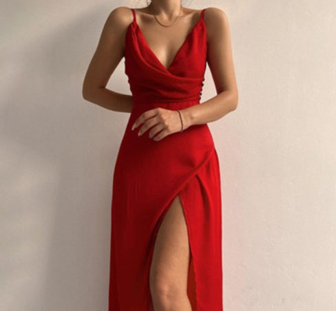 V-neck Slit Sling Dress 