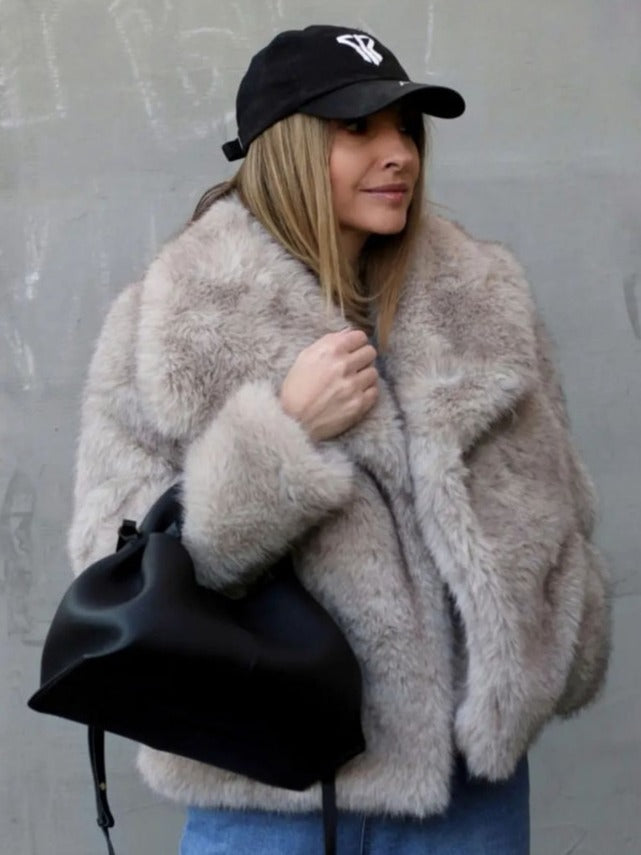 Winter Plush Coat Fashion Warm Thicken Fluffy Lapel