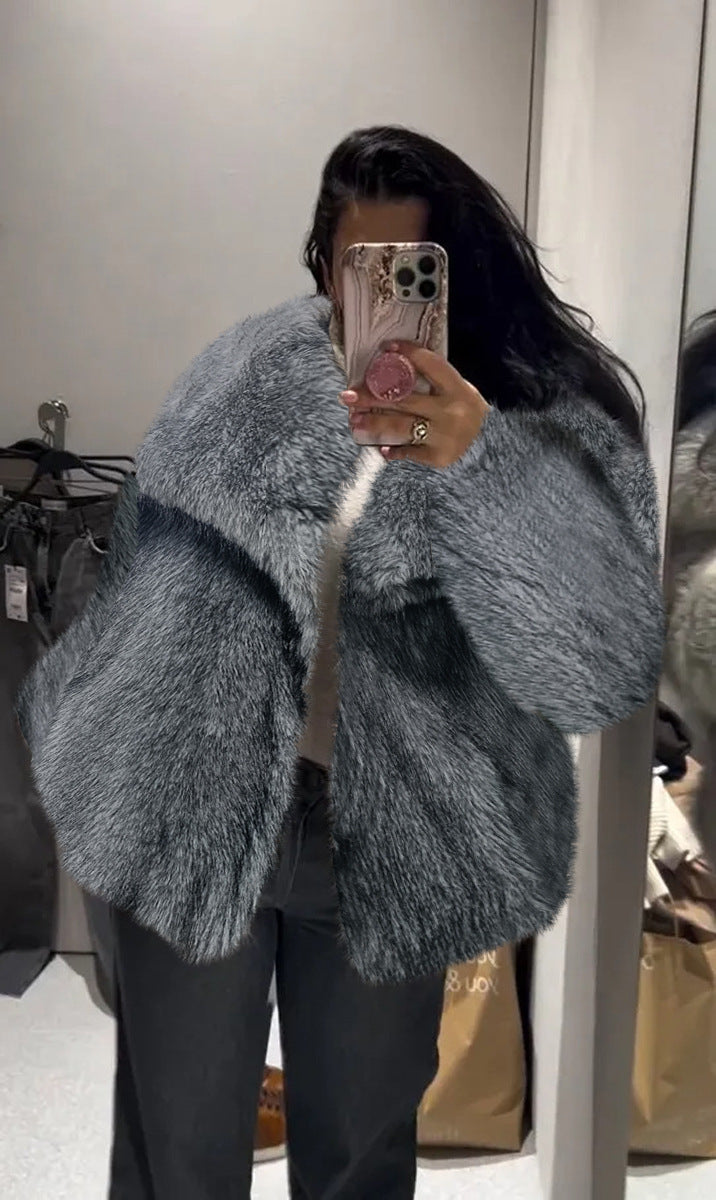 Winter Plush Coat Fashion Warm Thicken Fluffy Lapel
