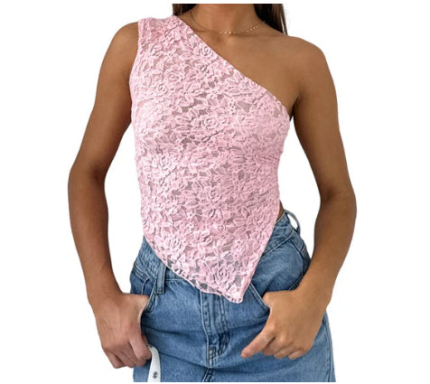 Ins Lace Backless Top Summer Solid Color Waistles