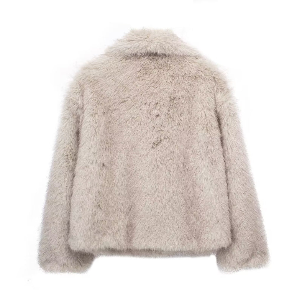Winter Plush Coat Fashion Warm Thicken Fluffy Lapel