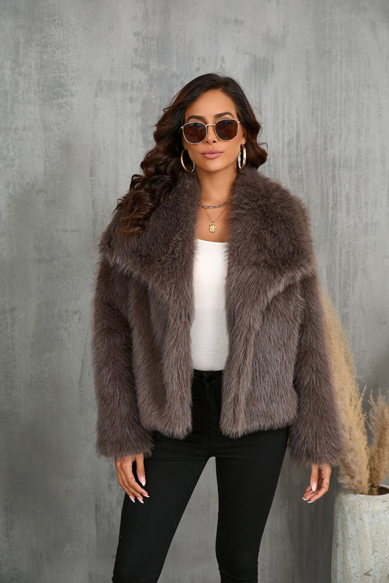 Winter Plush Coat Fashion Warm Thicken Fluffy Lapel