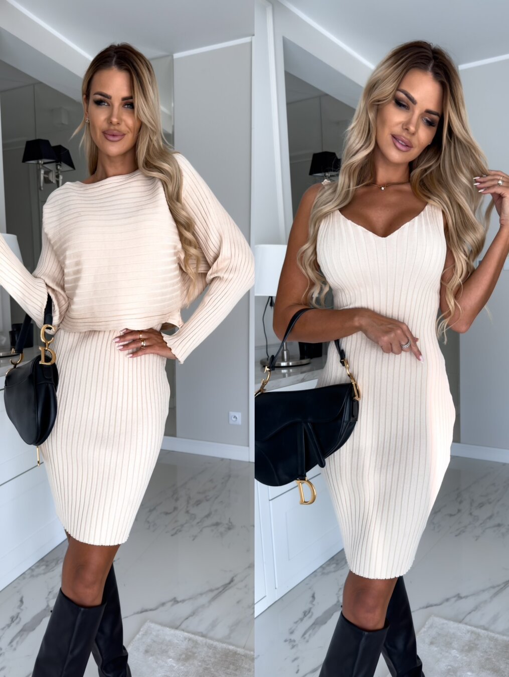 2pcs Suit Women's Solid Stripe Long-sleeved Top 