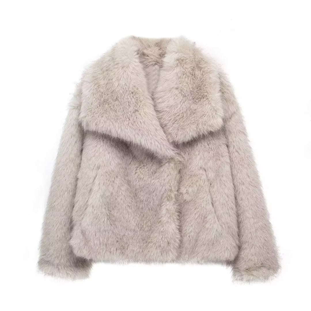 Winter Plush Coat Fashion Warm Thicken Fluffy Lapel